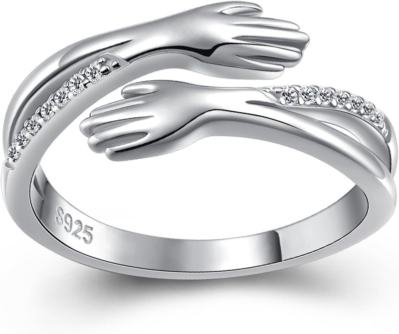Yearace Hug Ring, S925 Sterling Silver Hug Rings for Women Girl, Hugging Hand Open Promise Ring, Mothers Day Valentine's Day Birthday Gifts - Image 1